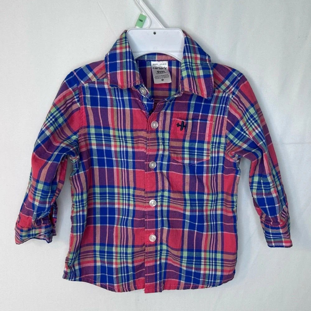 Carter's Red and Blue Plaid Button Down Shirt Boy’s Size 9M